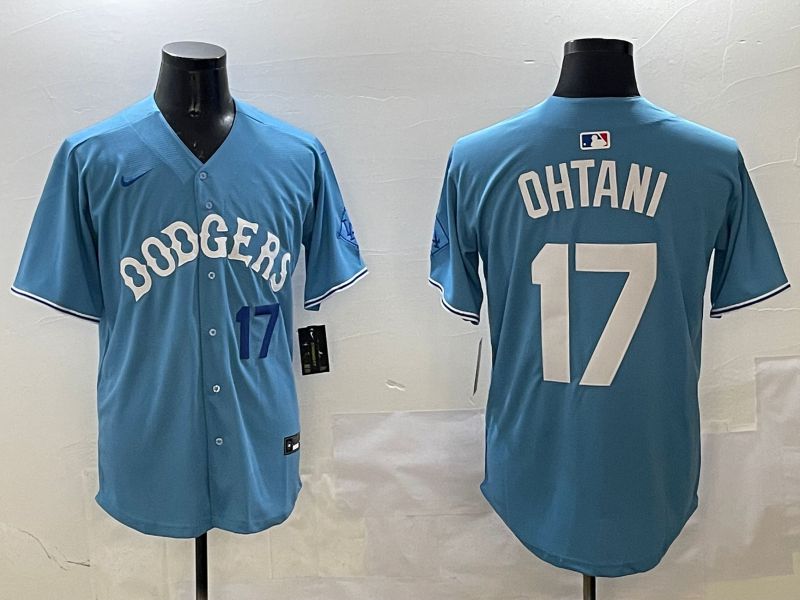 Men Los Angeles Dodgers #17 Ohtani Light Blue Throwback Game 2025 Nike MLB Jersey style 22->chicago cubs->MLB Jersey